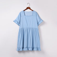 Load image into Gallery viewer, Women&#39;s Summer Fashion Denim Ruffles Short Sleeve Loose Mini Dress Women Blue Short Dress vestido de mujer платье летнее 2021