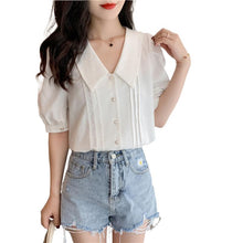Load image into Gallery viewer, Women's Summer Wear New Trend In 2021 Chiffon Shirt Blouse Short Sleeve Fairy Foreign Style Blouse Fashion Temperament