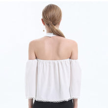 Load image into Gallery viewer, Women&#39;s Summer White Off Shoulder Lace Patchwork Shirt New Arrival 2021 Fashion Sexy O-neck Flare Sleeve Backless Shirts Blouses