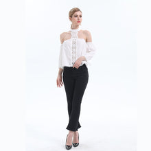 Load image into Gallery viewer, Women&#39;s Summer White Off Shoulder Lace Patchwork Shirt New Arrival 2021 Fashion Sexy O-neck Flare Sleeve Backless Shirts Blouses