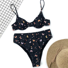 Load image into Gallery viewer, Women&#39;s Swimsuit Split Swimsuit Feminine Bikinis Butterfly Print Underwire Gather Bikinis Set Women&#39;s 2 Piece Swimsuit