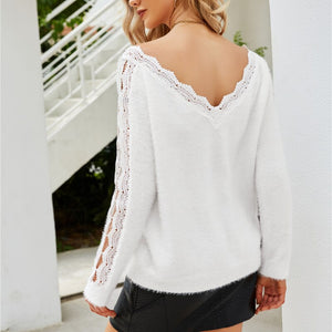Women's Thin White Sweater 2021 Autumn Winter New Knitted Sweaters Large Size Hollow Out Pullovers V-neck Jumper Femme Mujer