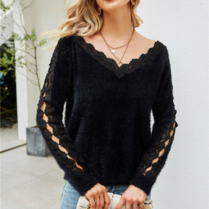 Women's Thin White Sweater 2021 Autumn Winter New Knitted Sweaters Large Size Hollow Out Pullovers V-neck Jumper Femme Mujer