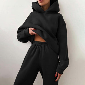 Women's Tracksuit 2021 Spring Solid Long Sleeve Oversizd Hoodies Causual Sweatshirt Long Pants Suits Set Female Sweatsuits