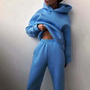 Women's Tracksuit 2021 Spring Solid Long Sleeve Oversizd Hoodies Causual Sweatshirt Long Pants Suits Set Female Sweatsuits