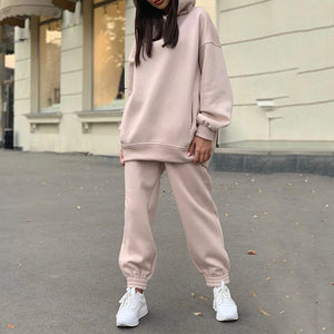 Women's Tracksuit 2021 Spring Solid Long Sleeve Oversizd Hoodies Causual Sweatshirt Long Pants Suits Set Female Sweatsuits