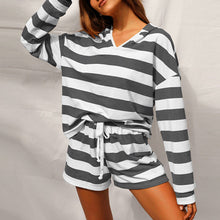Load image into Gallery viewer, Women&#39;s Tracksuits Casual 2 Piece Shorts Sets Outfits Striped V Neck Long Sleeve Hoodie Drawstring Shorts Set Female 2021 Summer