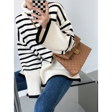 Load image into Gallery viewer, Women&#39;s Turtleneck Stripe Sweater Women Loose Lazy Outerwear Female Winter Knit Sweater Top Long Flared Sleeves Woman Pullover