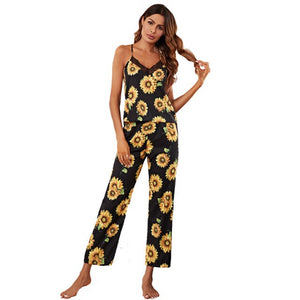 Women&#39;s Two Piece Pajamas Sexy Spaghetti Vest Pant Set Sleepwear Comfy Pyjamas Gorgeous Printed Homewear