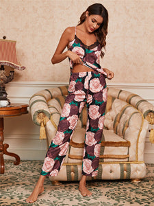 Women&#39;s Two Piece Pajamas Sexy Spaghetti Vest Pant Set Sleepwear Comfy Pyjamas Gorgeous Printed Homewear