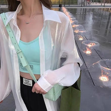 Load image into Gallery viewer, Women&#39;s White Blouse Chiffon  Loose Long Sleeve T-Shirts Oversize  Bling  Fashion Elegant 2021 Summer Thin Chic Pink Plus Size
