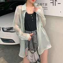 Load image into Gallery viewer, Women&#39;s White Blouse Chiffon  Loose Long Sleeve T-Shirts Oversize  Bling  Fashion Elegant 2021 Summer Thin Chic Pink Plus Size