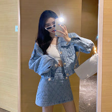 Load image into Gallery viewer, Women&#39;s Winter Fashion Casual Denim Quilted Suits Loose Jacket + High Waist Skirt Two-Piece Sets Female S-2XL