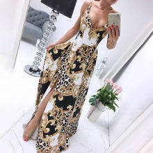 Load image into Gallery viewer, Women&#39;s leopard print V-neck sexy long dress for night party fashion slim dress