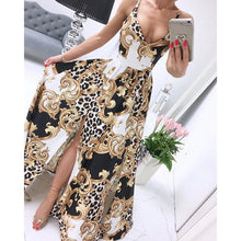 Load image into Gallery viewer, Women&#39;s leopard print V-neck sexy long dress for night party fashion slim dress