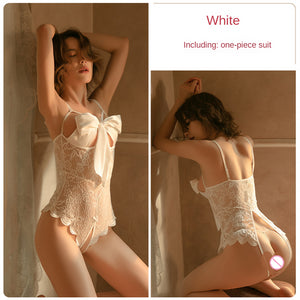 Women&#39;s lingerie lace opening crotch tempting jumpsuits erotic clothes adults sheer bodysuit slutty stripper clothes see through