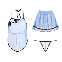 Load image into Gallery viewer, Women&#39;s sexy erotic lingerie retro perspective mesh backless bellyband skirt thong role-playing uniform slutty clothes babydoll