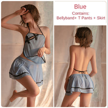 Load image into Gallery viewer, Women&#39;s sexy erotic lingerie retro perspective mesh backless bellyband skirt thong role-playing uniform slutty clothes babydoll