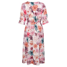 Load image into Gallery viewer, Women’s summer floral print split maxi dress ladies Fashion Short Sleeve V-Neck Beach Leisure Long Dresses платья летние лёгкие