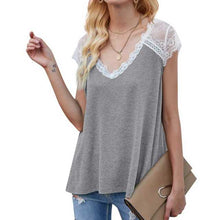 Load image into Gallery viewer, Women&#39;s wear 2021 summer splicing fly sleeve eyelash lace top loose vest T-shirt vintage sexy t shirt women vogue