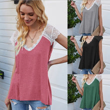 Load image into Gallery viewer, Women&#39;s wear 2021 summer splicing fly sleeve eyelash lace top loose vest T-shirt vintage sexy t shirt women vogue