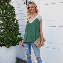Load image into Gallery viewer, Women&#39;s wear 2021 summer splicing fly sleeve eyelash lace top loose vest T-shirt vintage sexy t shirt women vogue