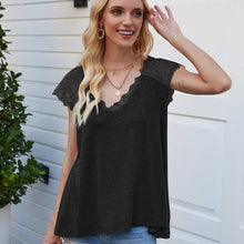 Load image into Gallery viewer, Women&#39;s wear 2021 summer splicing fly sleeve eyelash lace top loose vest T-shirt vintage sexy t shirt women vogue