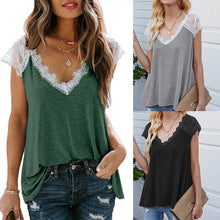 Load image into Gallery viewer, Women&#39;s wear 2021 summer splicing fly sleeve eyelash lace top loose vest T-shirt vintage sexy t shirt women vogue