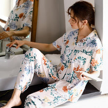 Load image into Gallery viewer, Womens 100% cotton Pajamas Sets Short Sleeve Suit Cute Large Size Lady Sleepwear Women Pijamas Suit Home Clothes Pyjama XXXL