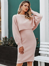 Load image into Gallery viewer, Womens Autumn And Winter New Knitted Bat Sleeve Sweater + Knitted Vest Long Dress Two-Piece Loose High Neck Warm Pullover Set