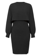 Load image into Gallery viewer, Womens Autumn And Winter New Knitted Bat Sleeve Sweater + Knitted Vest Long Dress Two-Piece Loose High Neck Warm Pullover Set