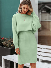 Load image into Gallery viewer, Womens Autumn And Winter New Knitted Bat Sleeve Sweater + Knitted Vest Long Dress Two-Piece Loose High Neck Warm Pullover Set