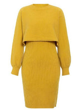 Load image into Gallery viewer, Womens Autumn And Winter New Knitted Bat Sleeve Sweater + Knitted Vest Long Dress Two-Piece Loose High Neck Warm Pullover Set