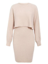 Load image into Gallery viewer, Womens Autumn And Winter New Knitted Bat Sleeve Sweater + Knitted Vest Long Dress Two-Piece Loose High Neck Warm Pullover Set