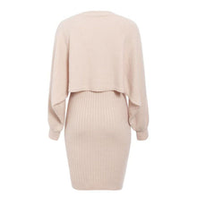 Load image into Gallery viewer, Womens Autumn And Winter New Knitted Bat Sleeve Sweater + Knitted Vest Long Dress Two-Piece Loose High Neck Warm Pullover Set
