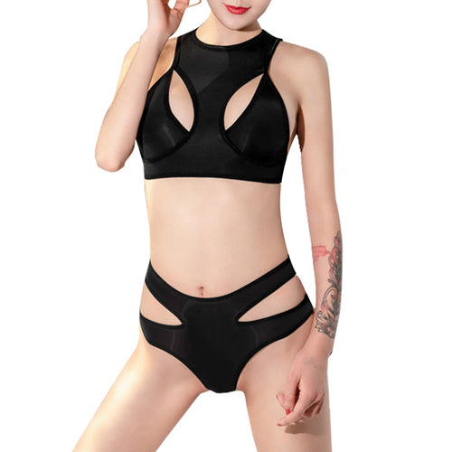 Womens Erotic Lingerie Suit Hollow Out Two-piece Sexy Nightwear Underwear Racer Back Vest with Briefs Panties for Sex