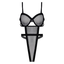 Load image into Gallery viewer, Womens Erotic Teddies Bodysuit See-through Mesh High Cut Sexy Catsuit Adjustable Straps Hollow Out Fishnet Underwire Cup Leotard