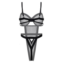 Load image into Gallery viewer, Womens Erotic Teddies Bodysuit See-through Mesh High Cut Sexy Catsuit Adjustable Straps Hollow Out Fishnet Underwire Cup Leotard