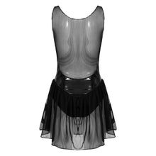 Load image into Gallery viewer, Womens Exotic Dresses See-through Mesh Dresses Patent Leather Patchwork Sleeveless Dress Nightclub Dance Performance Costume