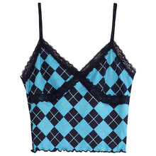 Load image into Gallery viewer, Womens Fashion Camisole Casual Plaid V Neck Crop Tops Lace Trim Skinny Fitted Sleeveless Vest Top Adjustable Straps Tank Tops