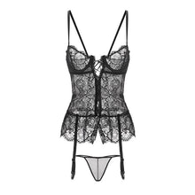 Load image into Gallery viewer, Womens French Sexy Lingerie Hollow Out Corset Strap Waistcoat Lace Slim Body Bustier Floral Elasticity Sexy Underwear with Thong