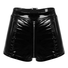Load image into Gallery viewer, Womens High Waist Wet Look Pu Leather Shorts Women Zipper Crotch Moto Booty Shorts Skinny Clubwear Summer Autumn