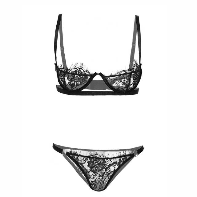 Womens Ladies Sexy Lingerie Erotic Sexy Suit Erotic Transparent Bra Set Underwired Bra with G-string Panties Sexy Costumes