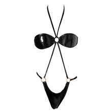 Load image into Gallery viewer, Womens Latex Patent Leather Bodysuit Nightwear Lace-up Halter O-ring Romper Jumpsuit Glossy Backless Leotard One-piece Catsuit