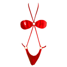 Load image into Gallery viewer, Womens Latex Patent Leather Bodysuit Nightwear Lace-up Halter O-ring Romper Jumpsuit Glossy Backless Leotard One-piece Catsuit