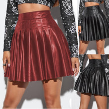 Load image into Gallery viewer, Womens Leather Mini Skirts High Waist Pleated A-Line Circle Skirt Rave Dance Bottoms Sexy Clubwear Fashion Skirts 2021 New