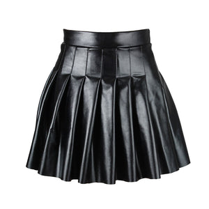 Womens Leather Mini Skirts High Waist Pleated A-Line Circle Skirt Rave Dance Bottoms Sexy Clubwear Fashion Skirts 2021 New
