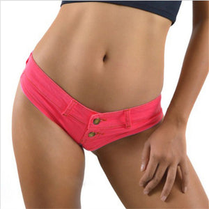 Womens Low Waist Mini Denim Hot Pants Night Club Bar Party Pole Dance Performance Mini Pants Zipper Button Closure Booty Shorts