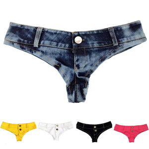 Womens Low Waist Mini Denim Hot Pants Night Club Bar Party Pole Dance Performance Mini Pants Zipper Button Closure Booty Shorts