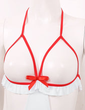 Load image into Gallery viewer, Womens Nurse Lingerie Set Cosplay Costume Halter Neck Open Cup Bra Crotchless G-string Sexy Leotard Bodysuit with Headband